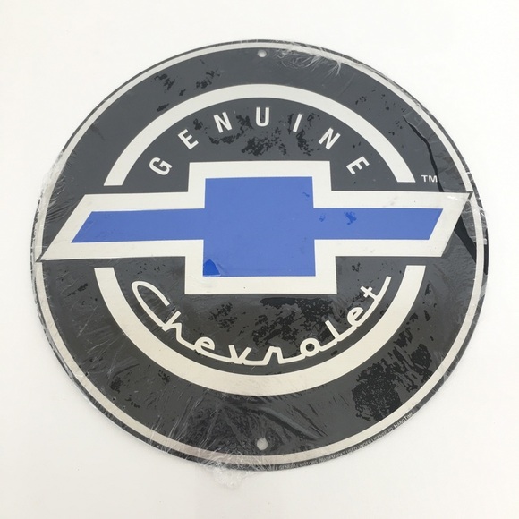 Genuine Chevrolet Metal Sign Circular Man Cave Garage Sign NEW Blue Black Silver - Picture 2 of 7